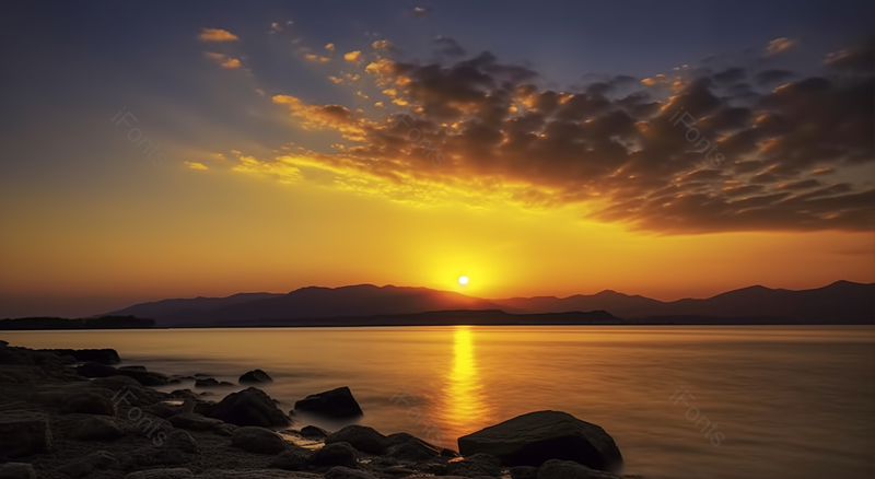 黄色海面日落夕阳太阳风景背景,高清,摄影图,摄影图片,图片大全,摄影图免费下载